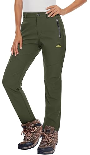 MAGCOMSEN Womens Fleece Lined Waterproof Insulated Snow Ski Pants Winter Warm Hiking Pants Outdoor Travel Army Green M