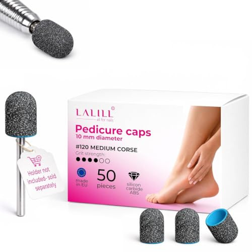LALILL Cappucci Abrasivi LUX 10mm - Grana 120-50 pezzi - Capuchoni in Grafite per Fresa Unghie - Manicure, Pedicure, Podologia - Calli, Durezza, Cura Piedi