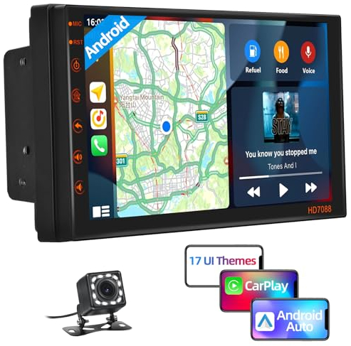 Podofo Autoradio 2 Din mit Wireless Apple Carplay Android Auto Bluetooth, Android 13 Doppel Din Autoradio mit 7 Zoll Bildschirm Touchscreen Display mit WLAN GPS FM/RDS + Rückfahrkamera