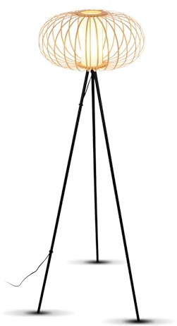 BRILONER – Stehlampe für das Wohnzimmer, Leselampe, Wohnzimmer, Wohnzimmerlampe, Stehlampe Holz, Boho, Schlafzimmer Deko, Stehleuchte, E27 Fassung, Schwarz-Holz