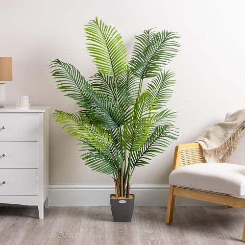 CHRISTOW Artificial Areca Palm Tree, Fake House Plant for Home Decoration, Lifelike Leaves and Husky Natural Looking Stems, Weighted Pot, Indoor Outdoor (150cm / 5ft)