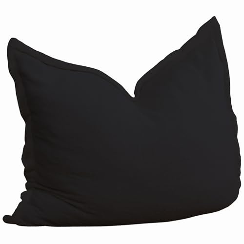 bananair Pouf Géant XXL d’Intérieur en Bouclette - Doux, Confortable, Déhoussable - Généreusement Rembourré Détente Totale - Gros Pouf Lit pour Salon, Chambre Ado, Adulte, Gamer (180x140 cm, Noir)