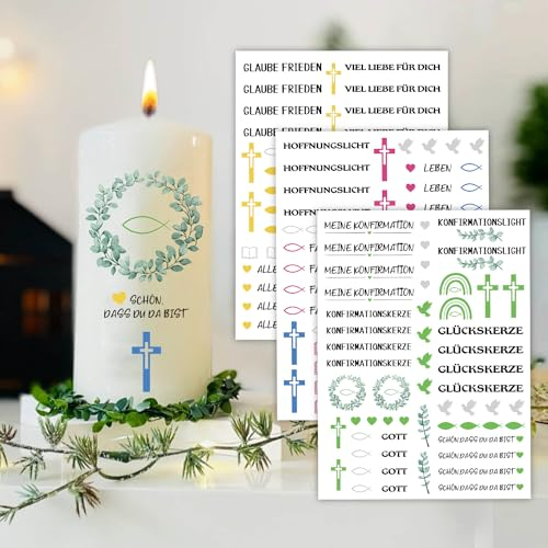 Giftota Upgrade Rub On Sticker Transfers 3PCS Kerzentattoos Konfirmation, DIY Kerzenfolie Konfirmation(150+ Muster) Rub On Folie für Raysin Keraflott Möbel, Kerzen, Keramik, Glas, Holz
