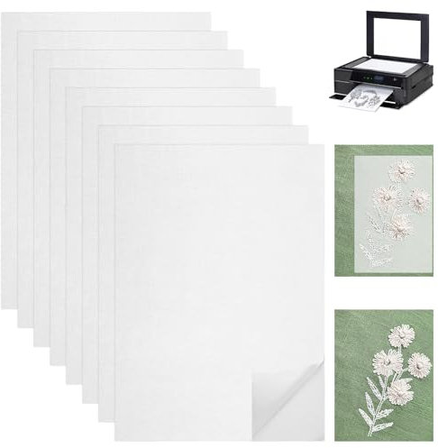 Deepton 8 Stück A4 (30x21cm) Stickvlies Wasserlöslich Selbstklebend, Wasserlösliches Stickvlies, Bedruckbar Stickvorlagen Wasserlöslich für Anfänger Drucken Handbemalt Bestickt, DIY Sticken