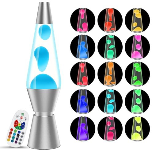 AONESY Lavalampe mit Farbwechsel Lavalampe Led mit Fernbedienung 37cm Lavalampen Weißes Wasser Weißes Wachs Lavalampes Nachtlicht Geschenk für Weihnachten Geburtstag