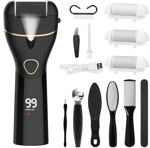 HNCY Elektrischer Hornhautentferner, Hornhautentferner Elektrisch mit 3 Ersatzrollen, Hornhaut Entfernen Fuß Elektrisch, USB Wiederaufladbar, LED-Anzeige, Callus Remover für Fußpflege