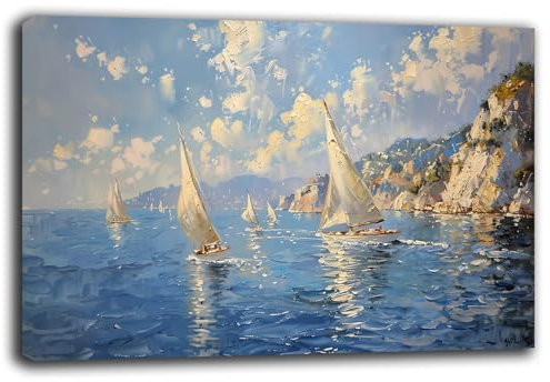Quadro Moderno MARE barche a vela Quadri moderni soggiorno da Parete XXL grande Stampa su tela Canvas Decorazione Murale muro Salone Arredo Camera da letto Cucina (9, 40x70 cm, Canvas intelaiato)