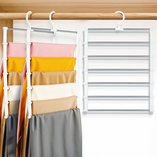 Yizhet 3Pcs Pants Hangers Space Saving 6-in-1 Trousers Hangers Multi-Layer Stainless Steel Clothing Rack for Closet Storage eans Scarfs Tie Towel