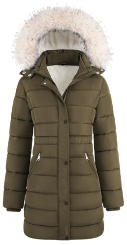 Yuson Girl Manteau Femme Hiver Veste Chaud Long Puffer Parka à Capuche Polaire Epaisse Chic Blouson Matelassé Coupe-vent Doudoune Extérieur longue Décontracté Manteaux avec Zippé(Vert armée, L)