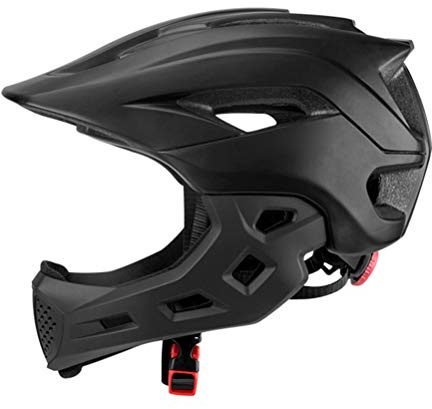 Aoaoy Casque de Vélo Complet pour Les Enfants avec Un Gardien de Menton Détachable, Bambin Réglable Léger et Un Casque de Protection de la sécurité du Visage Complet Entièrement (Noir)