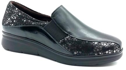 PITILLOS - Mocasín,Zapato con cuña,Gomas en los Lados,Suela de Goma,Plantilla Extraible,clásico,Piel y Tela para: Mujer Color: Negro Talla:38