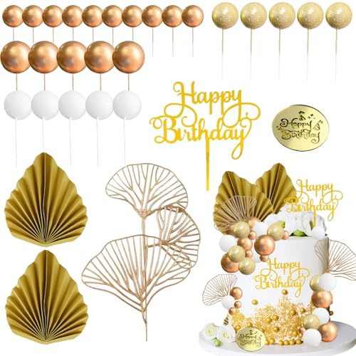 28 Piezas Decoración para Tartas Bohemias, Cake Toppers Hojas de Palma Doradas, Tarta Hojas de Palma Doradas Decoracion, para Boda Fiesta, Aniversario, Cumpleaños
