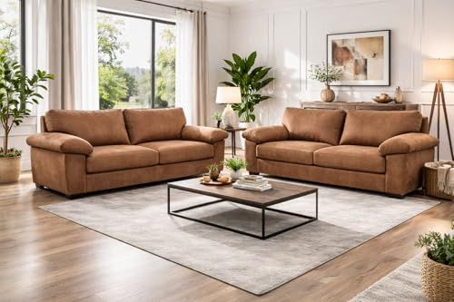 SOFA SCENE Amalfi Style 3+2 Seater Sofa Set, Oakland Fabric, Black,/Brown Contemporary Living Room Furniture (HERITAGE BROWN, 3+2 SET)