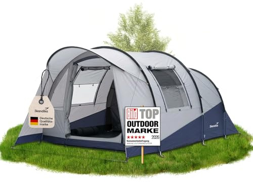 Skandika Tunnelzelt Isken 3 Sleeper Protect | Campingzelt für 3 Personen, Fenster mit Moskitonetz, eingenähter Boden, schwarze Schlafkabine, wasserdicht 3000 mm Wassersäule, Festival, Camping, Outdoor