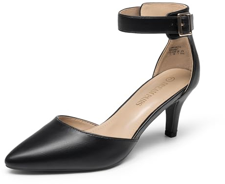 DREAM PAIRS Womens Court Shoes Pointed Toe Low Kitten Heel Ladies Pumps Ankle Strap Dress Sandals,Size 6,Black/pu,LOWPOINTED