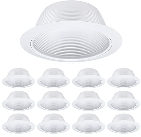 TORCHSTAR 12-Pack 6 Inch Classic White Recessed Light Trim, Step Baffle with Detachable Ring, Full Metal, for 6 Inch Recessed Can, Fit Halo/Juno Remodel Housing, White