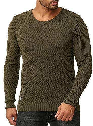 RED BRIDGE Maglione da Uomo Maglia a Manica Lunga Cotone Felpa Lavorata a Maglia Verde L