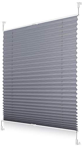 ROOMY Plissee Klemmfix, verspannt, Blickdicht, Sichtschutz Sonnenschutz Jalousie Grau, 50 cm x 130 cm (B x L)