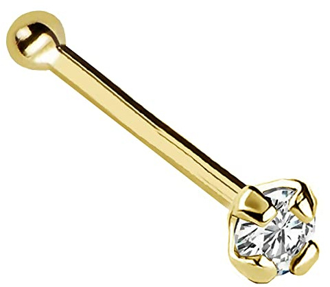 Jewelry Avalanche 22G Solid 14Kt Gold Nose Bone Stud with Prong Set real Diamond Gemstone, 14kt Yellow Gold or 14kt White Gold - April Birthstone Nose Ring