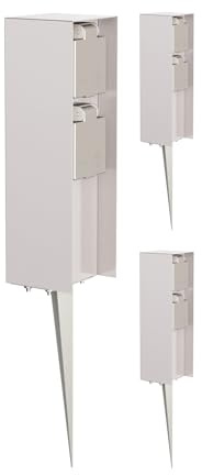 ledscom.de 3 pzas. Toma de jardín Pilar POMI con Pica de Tierra para Exteriores, IP44, 2 vías, Acero Inoxidable, Cuadrada, 23cm