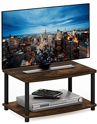 Furinno TURN-N-TUBE TV Riser Stand, 2-Tier Small Elevated No Tools TV Stand, TV Console for TV up to 32 inch, 15.8 x 23.8 x 11, for Living Room, Bedroom, Amber Pine