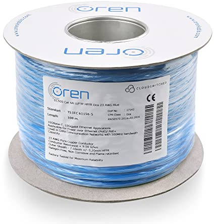 Oren CAT6A 100m Ethernet Cable - 23 AWG Pure Copper Wire - 500 MHz Bandwidth U/FTP Internet LAN Network Cable - Halogen Free, Non-Corrosive - 10GbE High Speed Ethernet