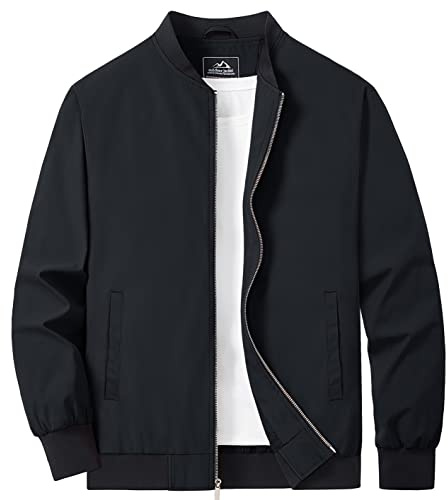 MAGCOMSEN Lightweight Jacket for Men Bomber Jacket Full Zip Light Windbreaker Casual Stylish Golf Jackets Black XL