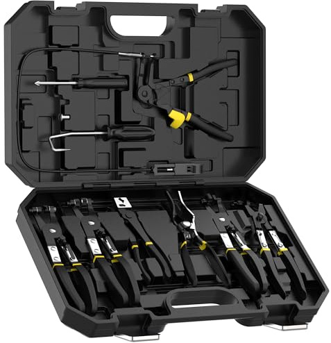 Renekton Hose Clamp Pliers Set, Flexible Wire Long Reach Clic R Type Swivel Jaw and Flat Band Pliers for Fuel Oil and Water Work, Automotive Repair Tools Kit, 9 Pieces