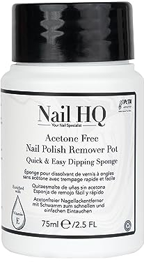 Nail HQ Acetone‑Free Nail Polish Remover Sponge Pot 75 ml – Gentle Vitamin E & Panthenol Remover with Soaked Twist‑In Sponge, No Pads Needed – Vegan & PETA‑Approved