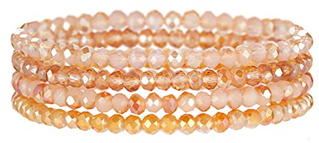 FULU AUTUMN Pulsera de mujer bohemia con perlas de cristal multicapa pulseras con cuentas elásticas apilables joyas moda verano regalo San Valentín para ella, 7 centimetri, Cristal, No Gemstone