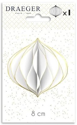 Draeger Paris - Sfera di carta bianca, a nido d'ape, con finitura glitterata dorata, decorazione natalizia, 8 x 14 cm