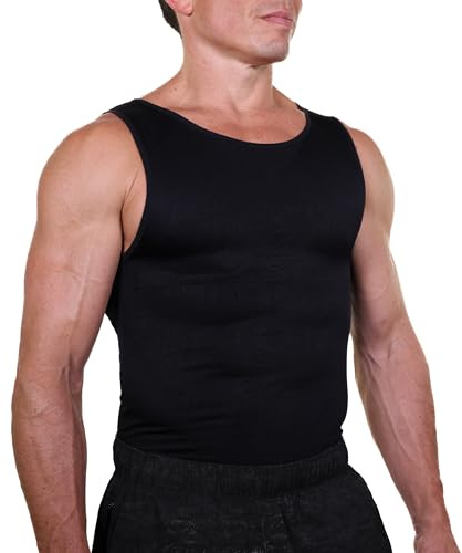 Esteem Apparel EliteSlim Men's Compression Shirt to Hide Gynecomastia Abs Chest Stomach Slimming Shapewear (Medium, Black)