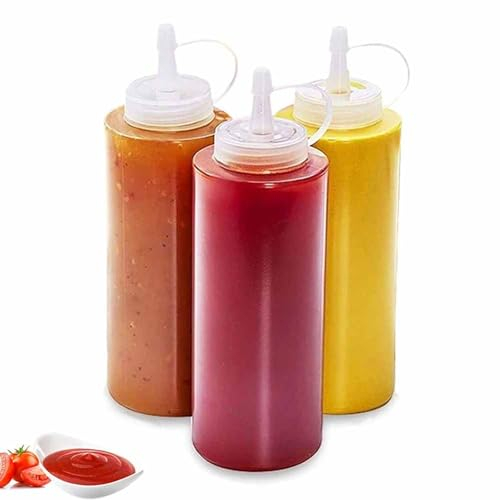 3 pcs Bouteille sauce 500ml, Recipient sauce 16oz, Bouteille à sauce avec couvercle et échelle graduée, Recipient sauce vinaigrette, Pour ketchup, moutarde, mayonnaise, huile d'olive, vinaigrettes