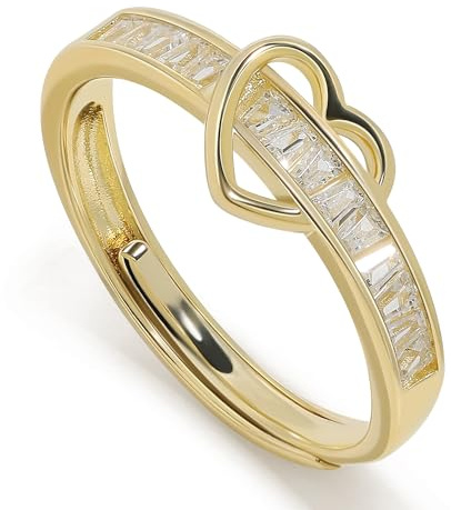 Meissa Bague baguette diamant en argent sterling pour femmes bague de mariage sertie en canal bague large ajustable, Or