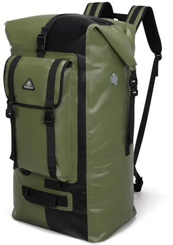 Haimont Wasserdichte Drybag Extragroß Rucksack Schwerlastig IPX7 Schwimmend Trockentasche mit Entlüftungsventil für Kajak SUP Rafting, 100L, Grün/Schwarz