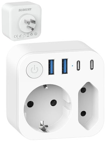 Adaptateur de voyage USA Amérique Allemagne avec 4 USB (2 type C) EU to USA Adaptateur prise avec interrupteur, 2 prises de voyage pour Canada Mexique Thaïlande, blanc