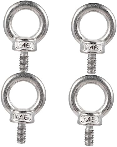 Hohopeti 4pcs Stainless Steel Lifting Eye Bolts Nuts for Boats M6 Heavy Duty Eyes Hooks for Secure Anchoring