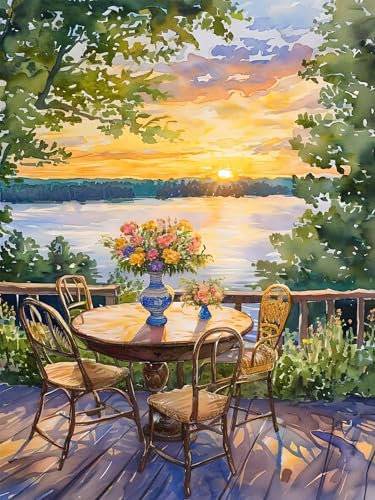 Diamond Painting Erwachsene, DIY Diamant Painting Bilder See, Vollbohrer Landschaft Diamant Malerei Malen Nach Zahlen Cross Stickerei Bastelset Erwachsene, für Home Wanddeko Wohnzimmer 50x70 cm W-7