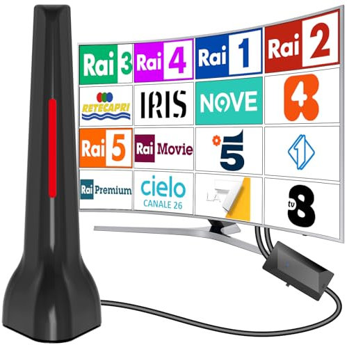 Antenna tv interna, Antenna TV da interno, Antenne tv intérieur puissante, Antenna TV portatile, con potente base magnetica,ricezione a lunga distanza Supporta 4K 1080p DVB-T/DVB-T2Canale locale