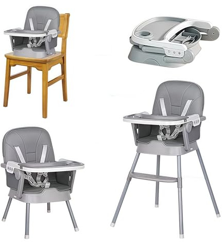 Magic ZC Trona para Bebé Silla de Comedor para Alimentación de Niños Pequeños 3 Posiciones Reclinables Convertible Plegable Multifuncional (8123 Grey)
