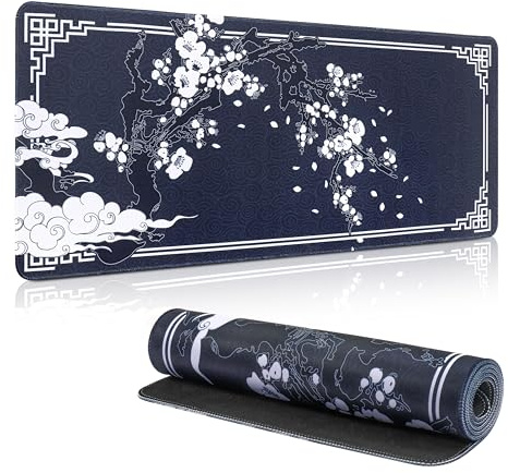 Yimomoyi 800 x 300 mm spelmusmatta - XXL musmatta - stor halkfri musmatta - förbättrar precision och hastighet (japanska plommonblommor)