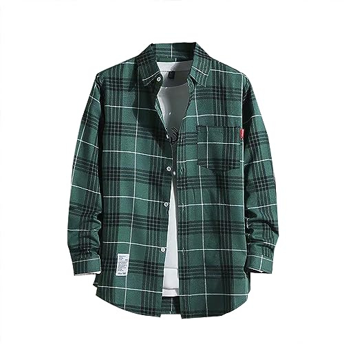 Camicia da lavoro da uomo, Loose Fit, in flanella, a quadri, per l'inverno, per il tempo libero, a maniche lunghe, in lino