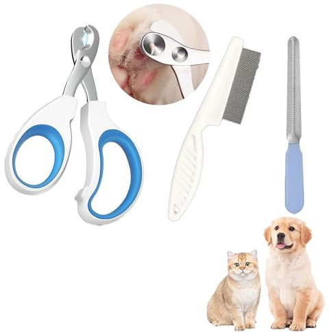 BENTIAO 3pc Nail Clippers For Dogs With Quick Sensor Safety Lock Pet Nail Cutter Clipper Filer Claws Scissor Pet Grooming Tool Animal Toe Nail Trimmer Non Slip Handle