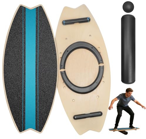 Diesisa Tabla Equilibrio: Tabla de equilibrio 7 en 1 para surfear - tabla de equilibrio de madera con rodillo y pelota de equilibrio, entrenador de equilibrio para entrenamiento de surf, coordinación