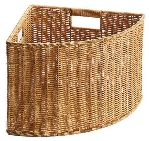 Cesto in rattan, cestini angolari Cestino in rattan intrecciato con manico Cestini triangolari a forma di ventaglio per mensola angolare ufficio bagno camera da letto