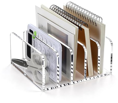 Porte-Lettres en Acrylique,Qiundar Corbeille a Courrier à 5 Compartiments Transparent Rangement Bureau Organisateur Bureau pour Courrier Papier Enveloppe Lettre Carnet Maison et Bureau