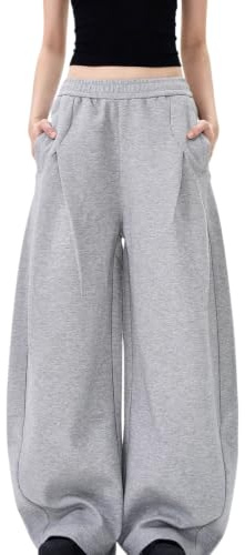 Chesoon Curved Barrel byxor dekonstruerade veckade lösa lediga byxor | Stretchigt poly-spandex-tyg passar koreanska streetwear och dagliga matcher
