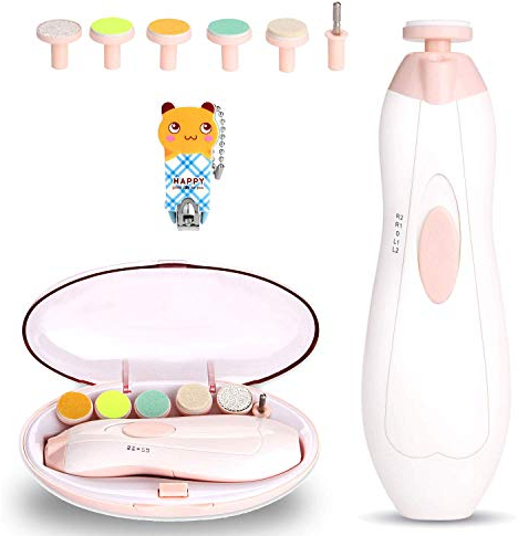 WADEO Baby Nagelfeile Elektrisch, Babynagelschere Set, Nagelknipser, Maniküre Set, Baby Nail Trimmer, Sicherer Nagelschneider für Neugeborene, Kinder, Erwachsene, mit LED-Licht (Ohne Batterie) Rosa