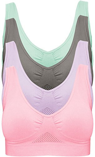 Damen-BH, nahtlos, kühlend, ohne gepolstert, 4 Stück, Nahtloser, Farbe: Blau, Rosa, Grau und Lila, XXXL