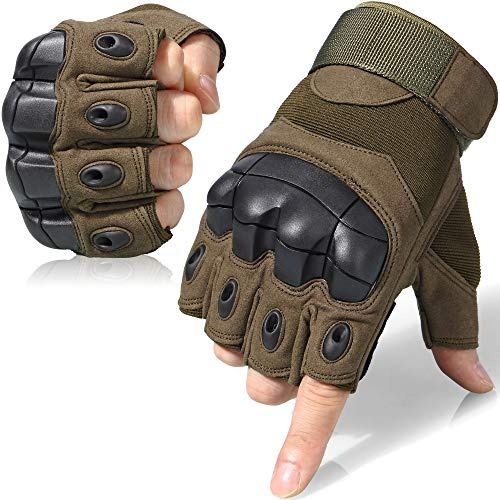 WTACTFUL Tactical Gloves Fingerless Half Finger Gloves for Driving Paintball Airsoft Riding Motorcycle Motorbike Hunting Cycling Work Men Women Size X-Large Green